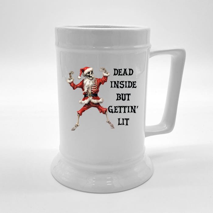 Dead Inside But Gettin Lit Funny Santa Skeleton Gift Front & Back Beer Stein