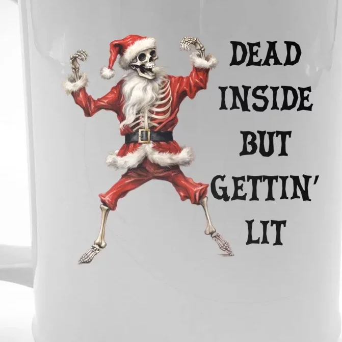 Dead Inside But Gettin Lit Funny Santa Skeleton Gift Front & Back Beer Stein