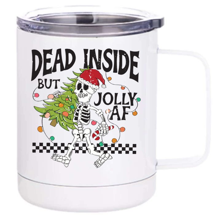 Dead Inside But Jolly Afchristmas Skeleton Sweater Christmas Front & Back 12oz Stainless Steel Tumbler Cup