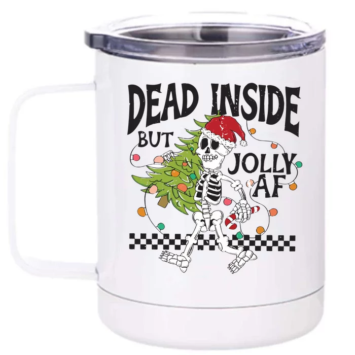 Dead Inside But Jolly Afchristmas Skeleton Sweater Christmas Front & Back 12oz Stainless Steel Tumbler Cup