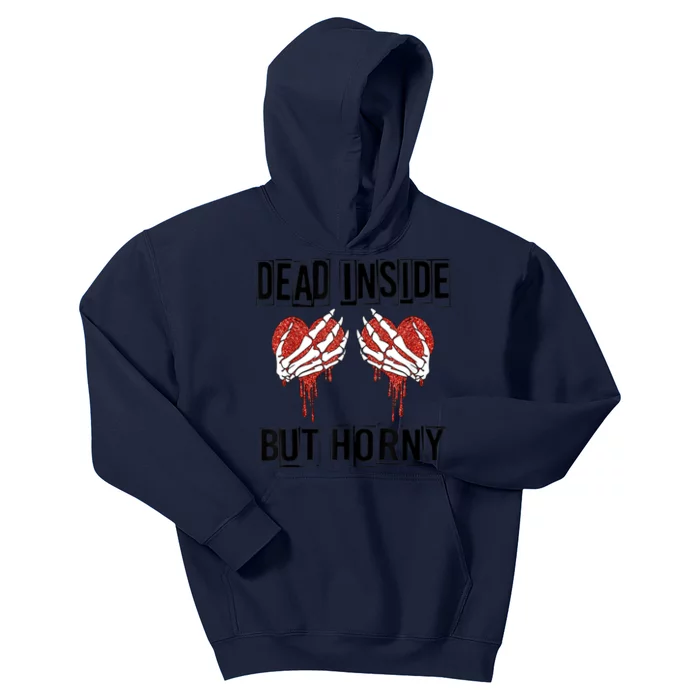 Dead Inside But Horny Funny Valentine's Day Skull Cute Heart Gift Kids Hoodie