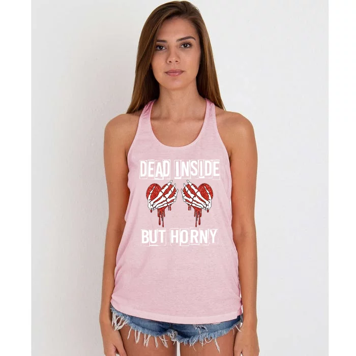 Dead Inside But Horny Funny Valentine's Day Skull Cute Heart Cute Gift Women's Knotted Racerback Tank