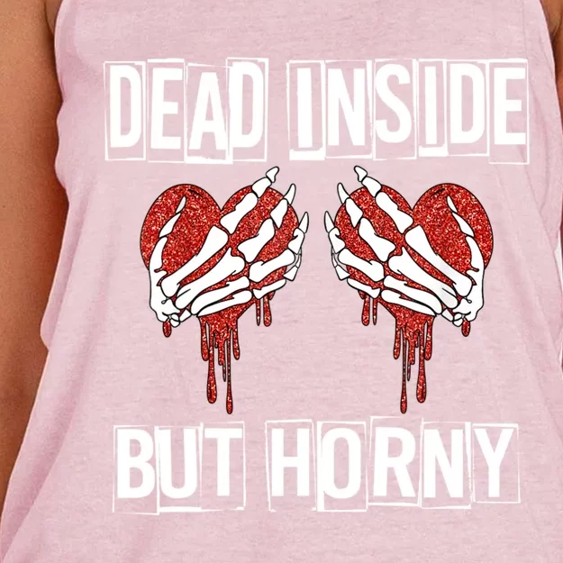 Dead Inside But Horny Funny Valentine's Day Skull Cute Heart Cute Gift Women's Knotted Racerback Tank