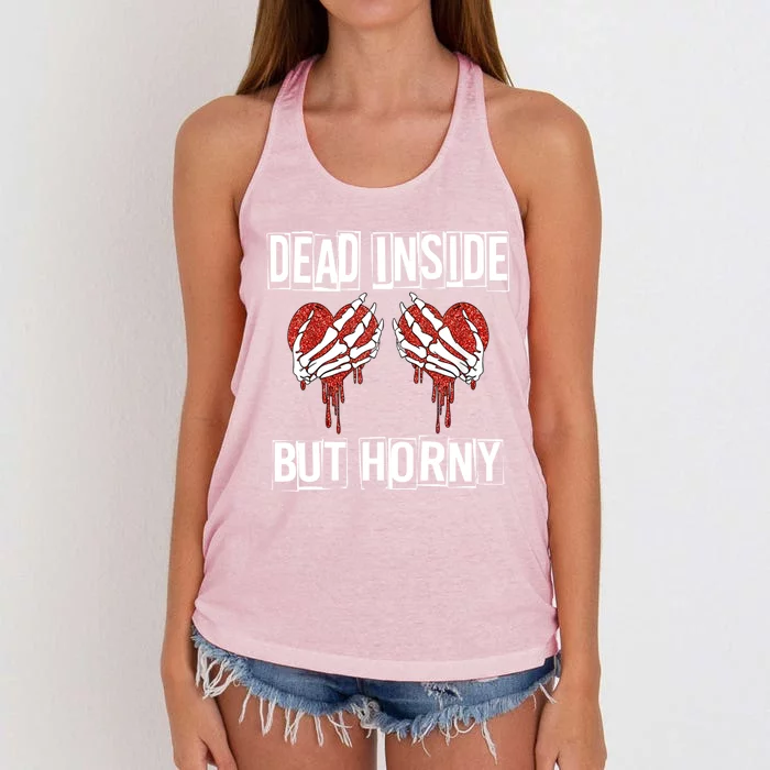 Dead Inside But Horny Funny Valentine's Day Skull Cute Heart Cute Gift Women's Knotted Racerback Tank