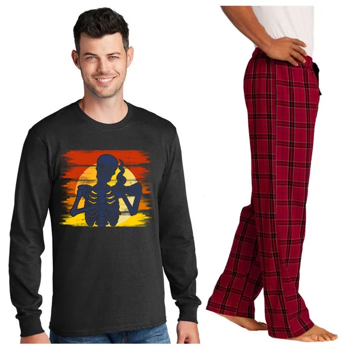 Dead Inside But Caffeinated Skeleton Dad Halloween Gift Long Sleeve Pajama Set