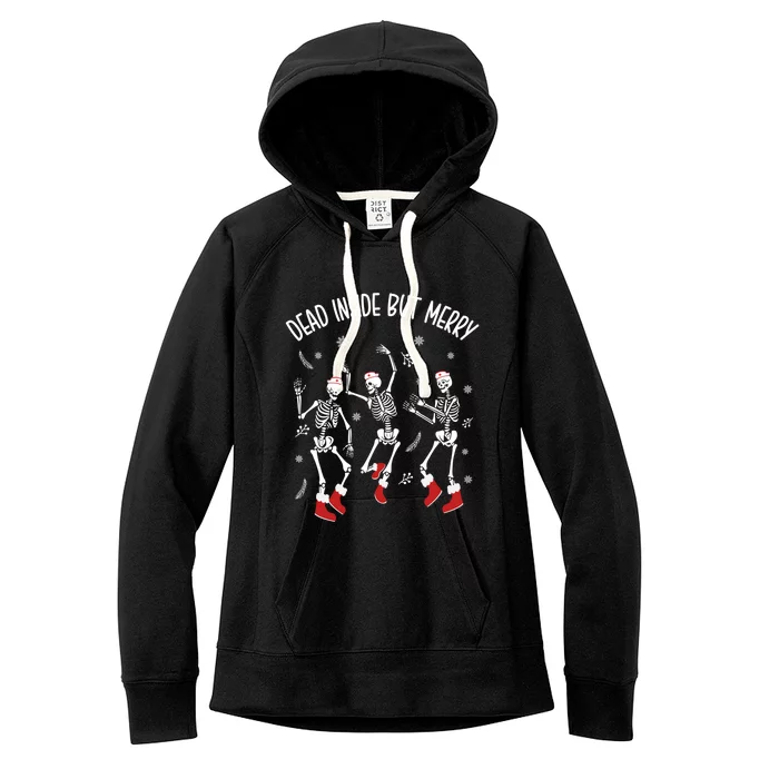 Dead Inside But Merry Funny Dancing Skeleton Christmas Nurse Cool Gift Women's Fleece Hoodie