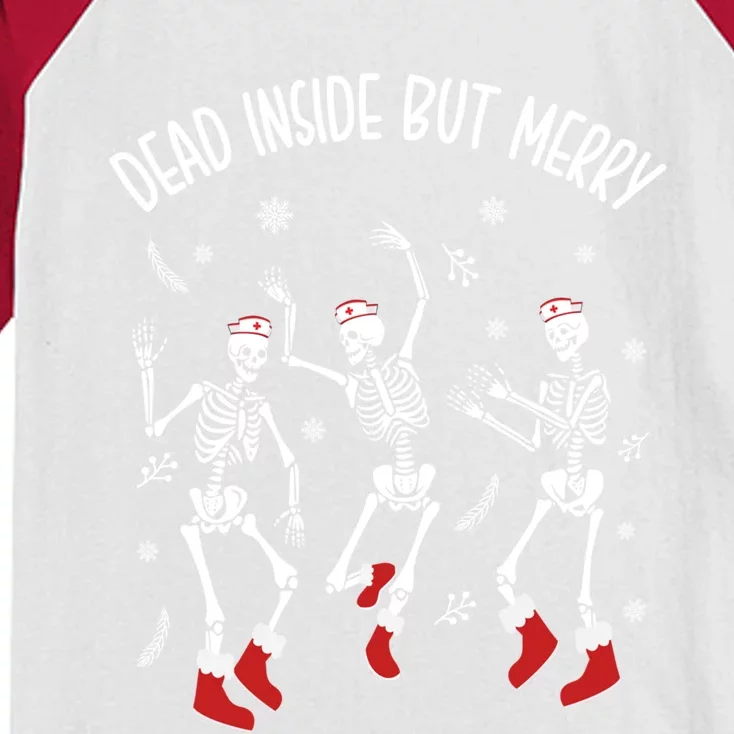 Dead Inside But Merry Funny Dancing Skeleton Christmas Nurse Cool Gift Kids Colorblock Raglan Jersey