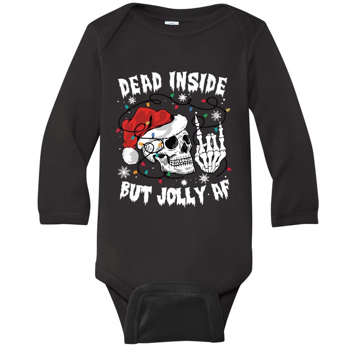 Dead Inside But Jolly Af Funny Christmas Baby Long Sleeve Bodysuit