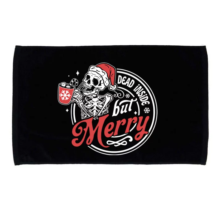 Dead Inside But Merry Funny Skeleton Coffee Christmas Funny Gift Microfiber Hand Towel