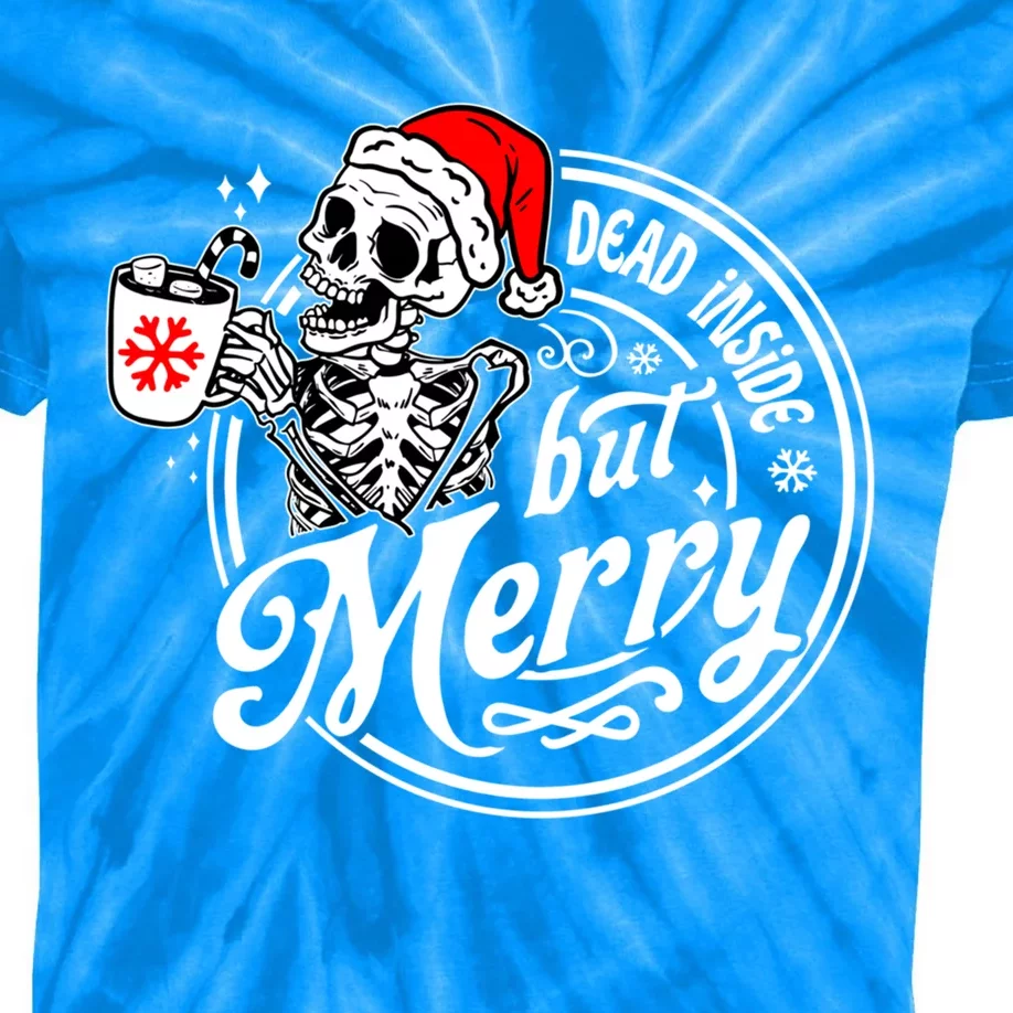 Dead Inside But Merry Skeleton Christmas Funny Christmas Gift Kids Tie-Dye T-Shirt