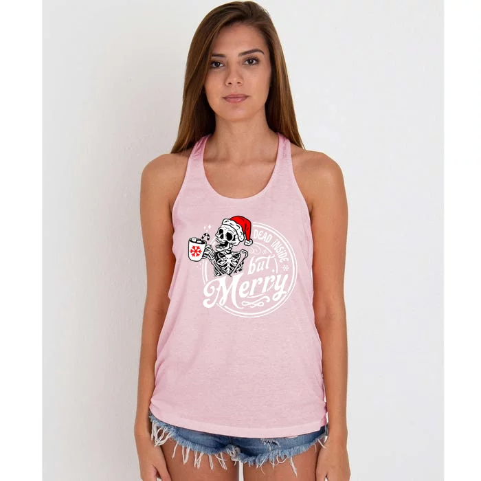 Dead Inside But Merry Skeleton Christmas Funny Christmas Gift Women's Knotted Racerback Tank