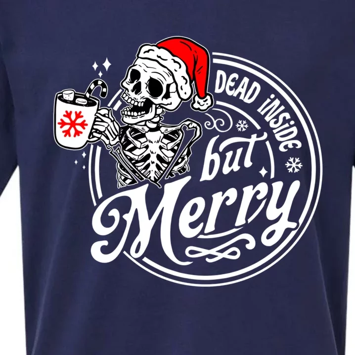 Dead Inside But Merry Skeleton Christmas Funny Christmas Gift Sueded Cloud Jersey T-Shirt