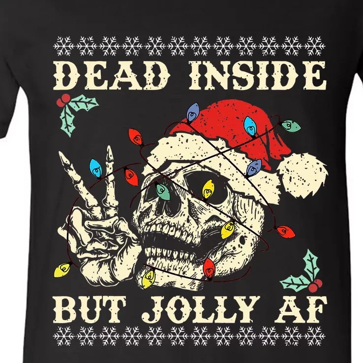 Dead Inside But Jolly AF Skeleton Santa Xmas V-Neck T-Shirt