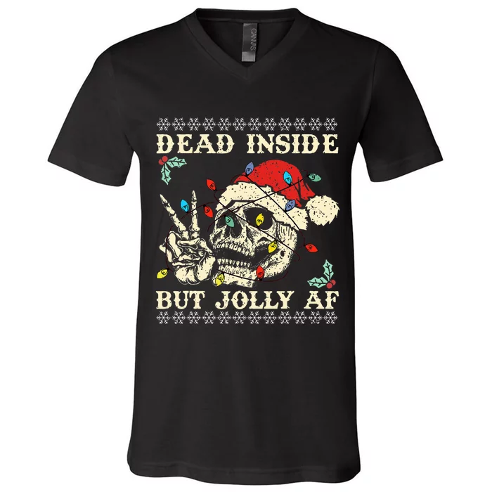 Dead Inside But Jolly AF Skeleton Santa Xmas V-Neck T-Shirt