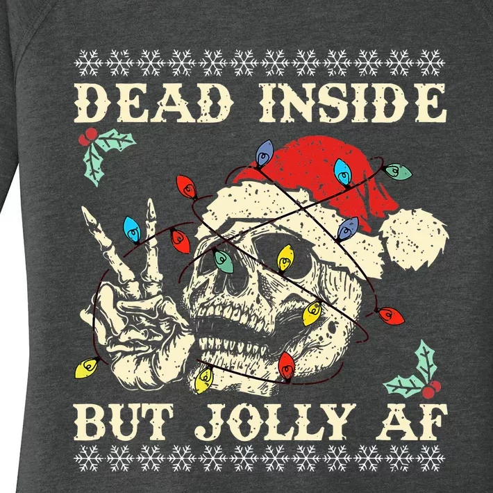 Dead Inside But Jolly AF Skeleton Santa Xmas Women's Perfect Tri Tunic Long Sleeve Shirt