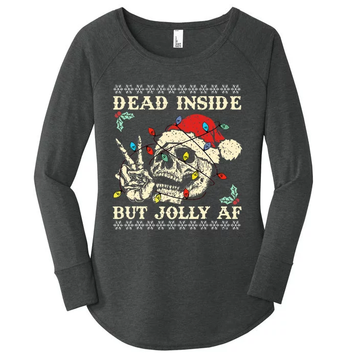 Dead Inside But Jolly AF Skeleton Santa Xmas Women's Perfect Tri Tunic Long Sleeve Shirt