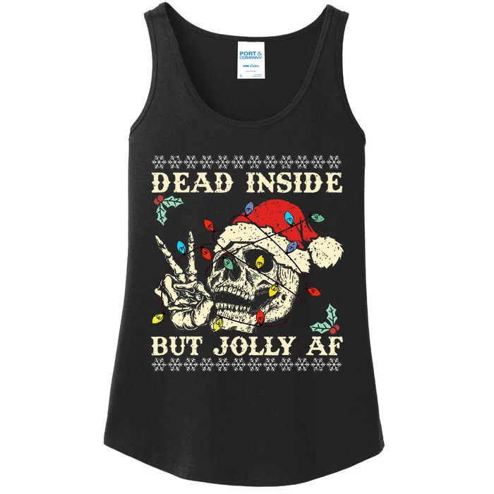 Dead Inside But Jolly AF Skeleton Santa Xmas Ladies Essential Tank