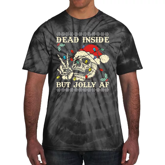 Dead Inside But Jolly AF Skeleton Santa Xmas Tie-Dye T-Shirt