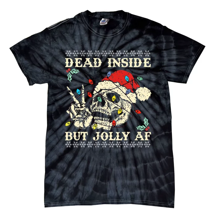 Dead Inside But Jolly AF Skeleton Santa Xmas Tie-Dye T-Shirt