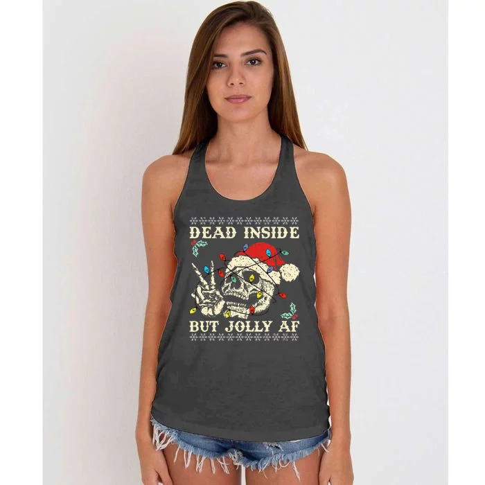 Dead Inside But Jolly AF Skeleton Santa Xmas Women's Knotted Racerback Tank