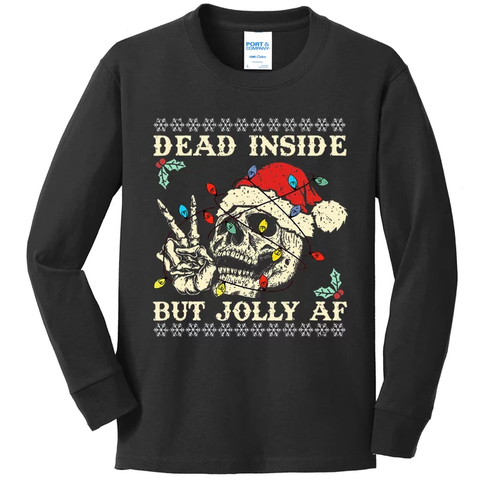 Dead Inside But Jolly AF Skeleton Santa Xmas Kids Long Sleeve Shirt