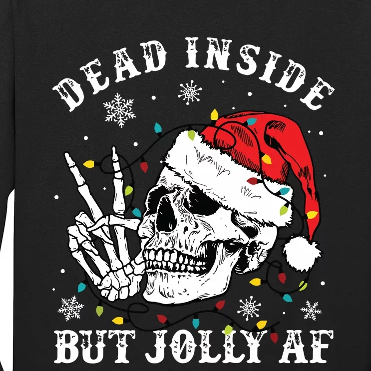 Dead Inside But Jolly Af Skeleton Santa Christmas Pajamas Long Sleeve Shirt