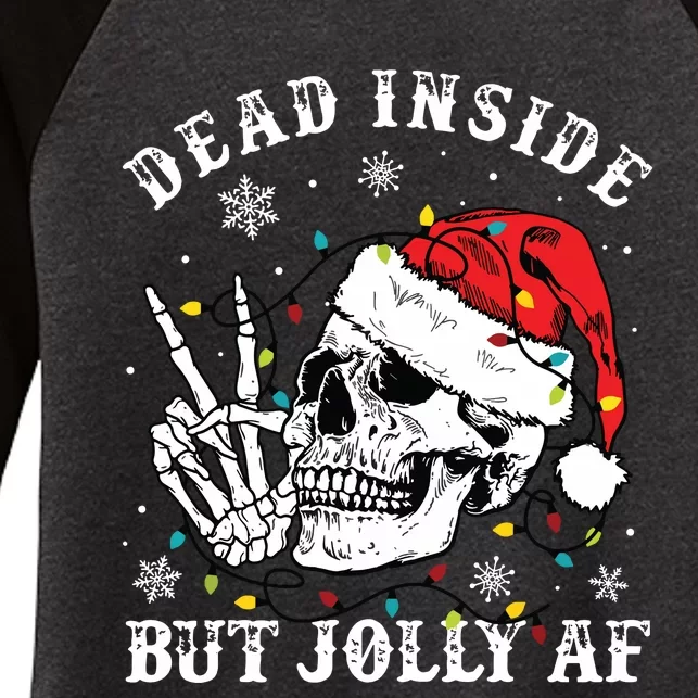 Dead Inside But Jolly Af Skeleton Santa Christmas Pajamas Women's Tri-Blend 3/4-Sleeve Raglan Shirt