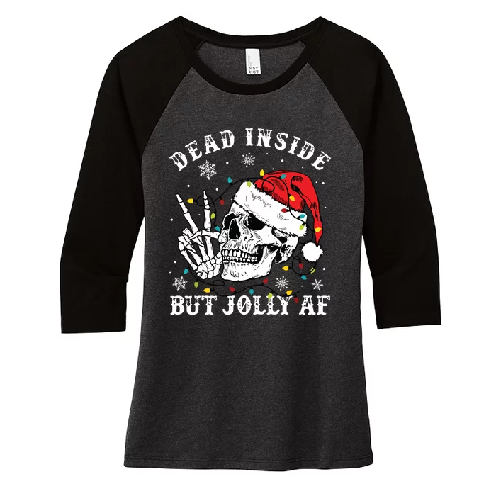 Dead Inside But Jolly Af Skeleton Santa Christmas Pajamas Women's Tri-Blend 3/4-Sleeve Raglan Shirt