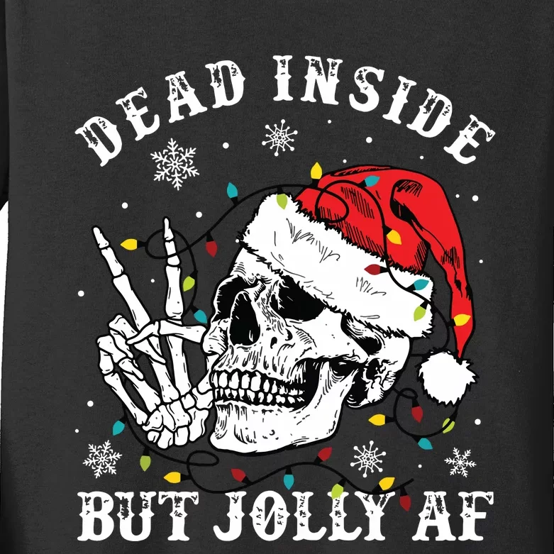 Dead Inside But Jolly Af Skeleton Santa Christmas Pajamas Kids Long Sleeve Shirt