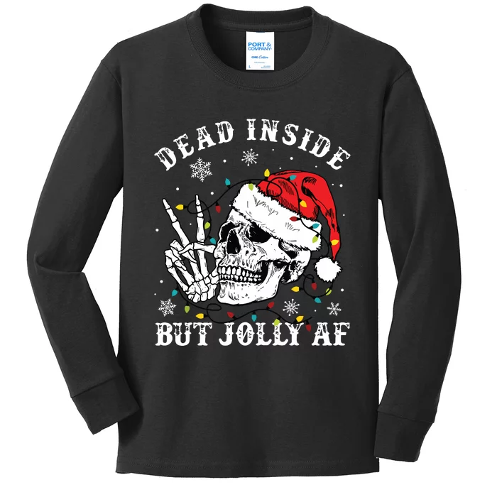 Dead Inside But Jolly Af Skeleton Santa Christmas Pajamas Kids Long Sleeve Shirt