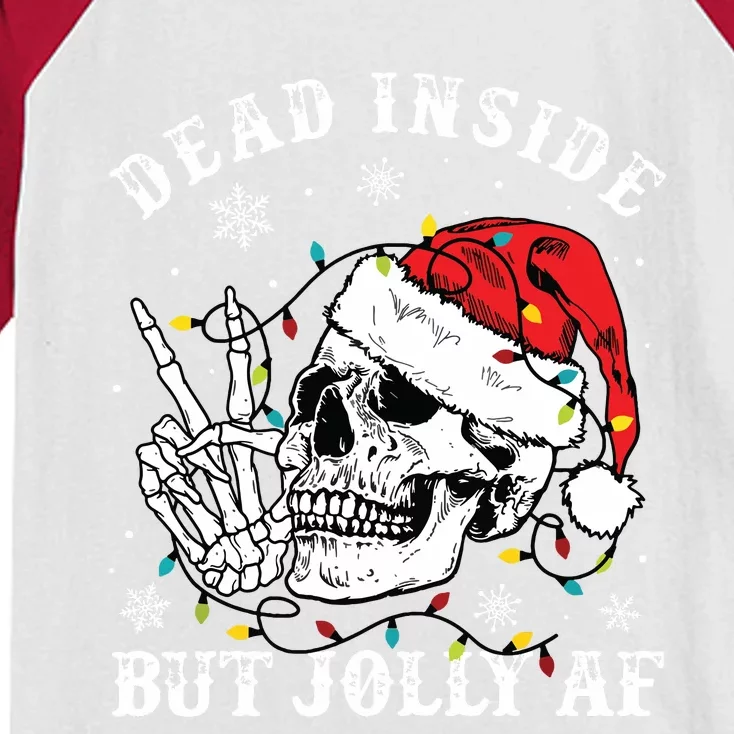 Dead Inside But Jolly Af Skeleton Santa Christmas Pajamas Kids Colorblock Raglan Jersey