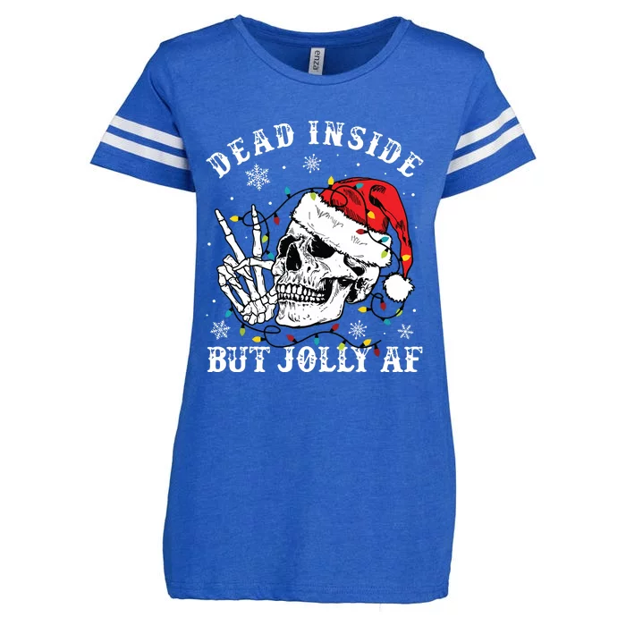 Dead Inside But Jolly Af Skeleton Santa Christmas Pajamas Enza Ladies Jersey Football T-Shirt