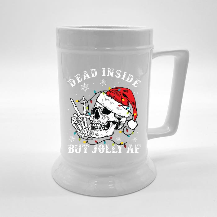 Dead Inside But Jolly Af Skeleton Santa Christmas Pajamas Front & Back Beer Stein