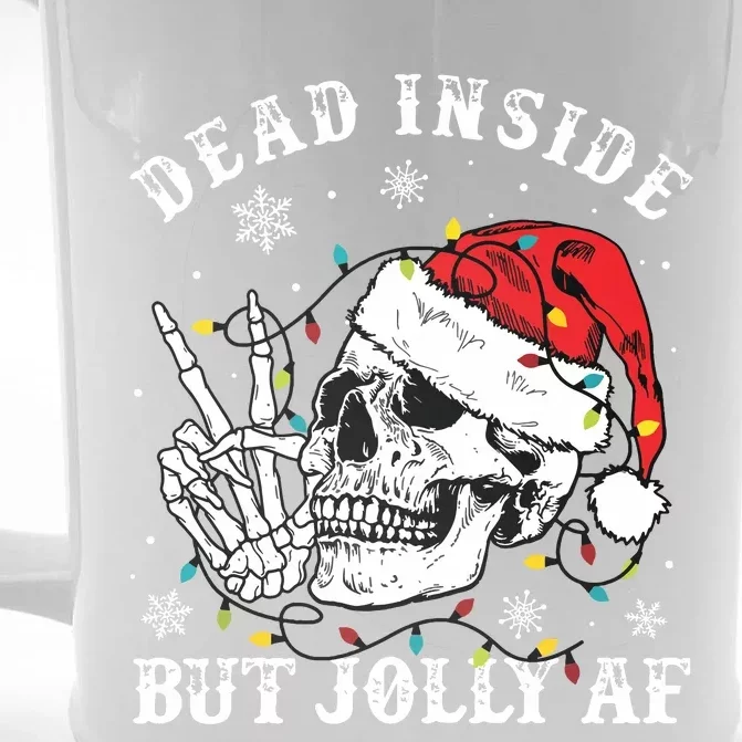 Dead Inside But Jolly Af Skeleton Santa Christmas Pajamas Front & Back Beer Stein