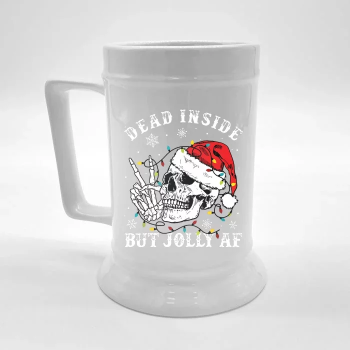 Dead Inside But Jolly Af Skeleton Santa Christmas Pajamas Front & Back Beer Stein