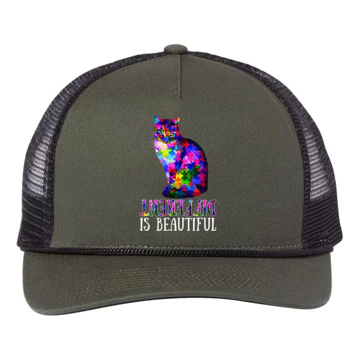 Different Is Beautiful Cat Autism Awareness Retro Rope Trucker Hat Cap