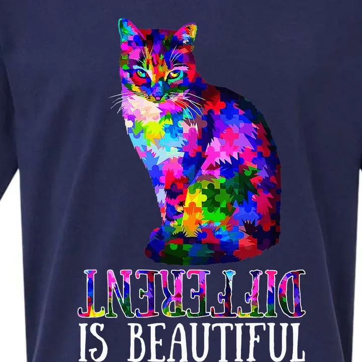 Different Is Beautiful Cat Autism Awareness Sueded Cloud Jersey T-Shirt