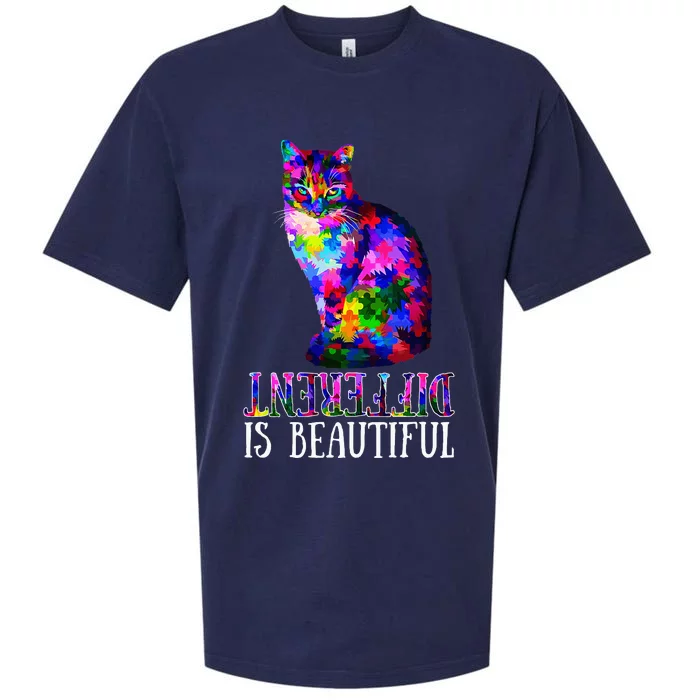 Different Is Beautiful Cat Autism Awareness Sueded Cloud Jersey T-Shirt