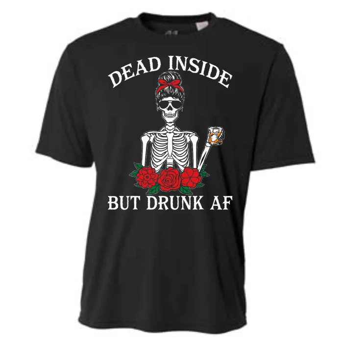 Dead Inside But Drunk Af Skeleton Girl Funny Halloween Cooling Performance Crew T-Shirt