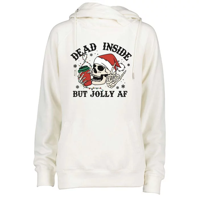 Dead Inside But Christmas Skeleton Womens Funnel Neck Pullover Hood