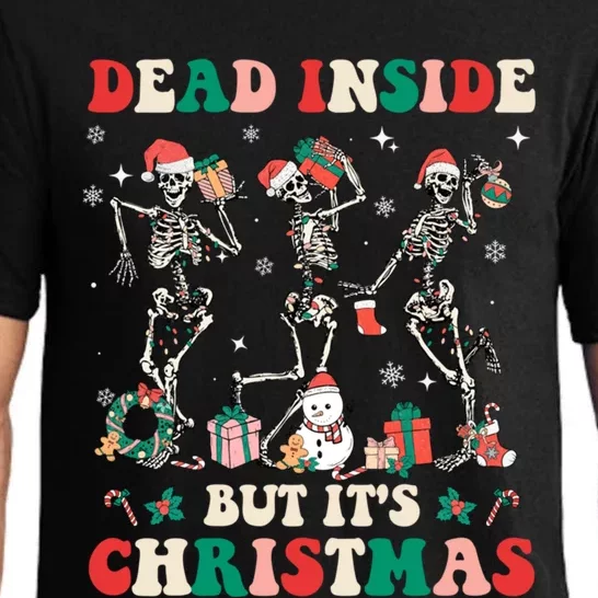 Dead Inside But ItS Christmas Retro Groovy Hippie Skeleton Gift Pajama Set