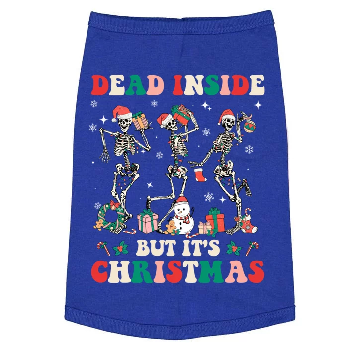 Dead Inside But ItS Christmas Retro Groovy Hippie Skeleton Gift Doggie Tank