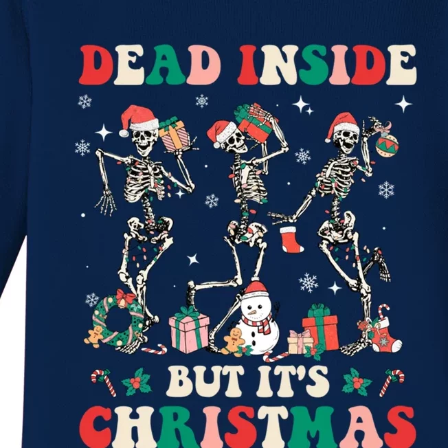 Dead Inside But ItS Christmas Retro Groovy Hippie Skeleton Gift Baby Long Sleeve Bodysuit