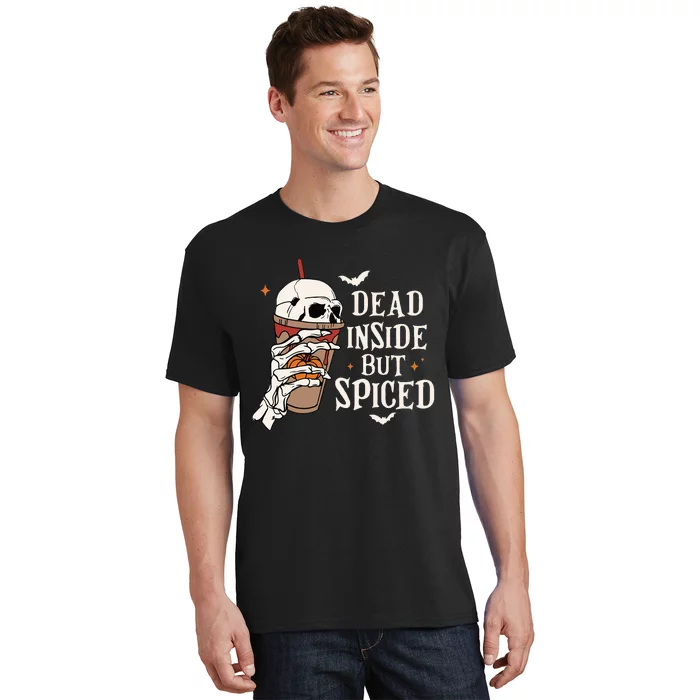 Dead Inside But Spiced Pumpkin Spice Skull Halloween Spooky T-Shirt