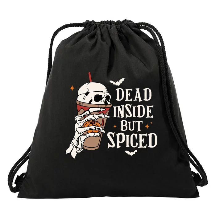 Dead Inside But Spiced Pumpkin Spice Skull Halloween Spooky Drawstring Bag