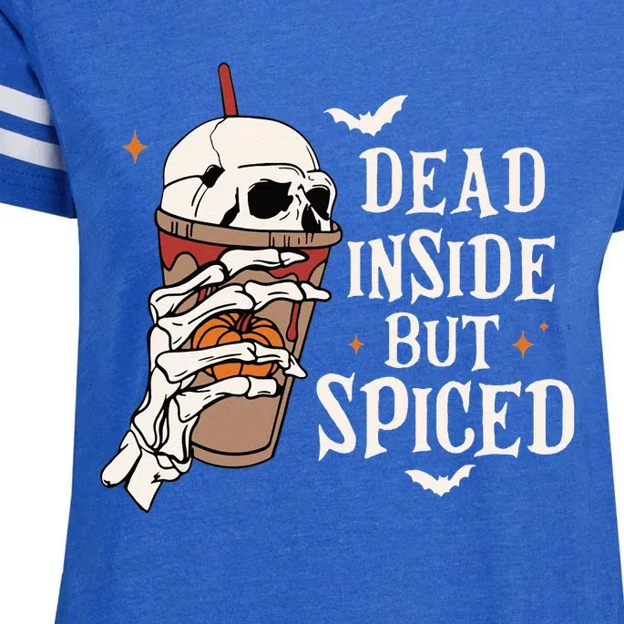 Dead Inside But Spiced Pumpkin Spice Skull Halloween Spooky Enza Ladies Jersey Football T-Shirt