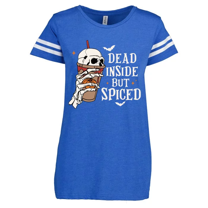 Dead Inside But Spiced Pumpkin Spice Skull Halloween Spooky Enza Ladies Jersey Football T-Shirt