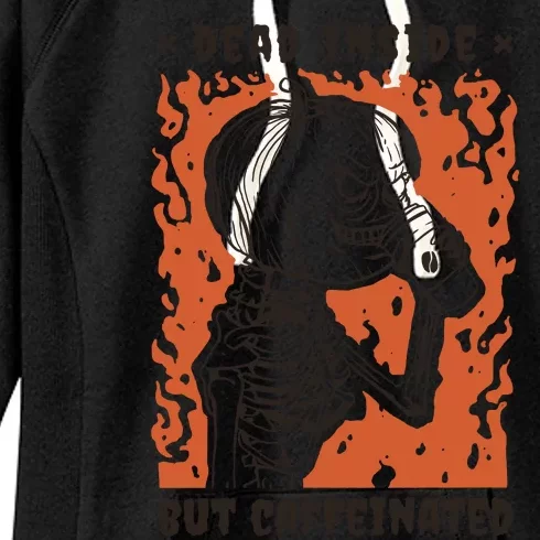 Dead Inside But Caffeinated Pumpkin Skeleton Women's Fleece Hoodie