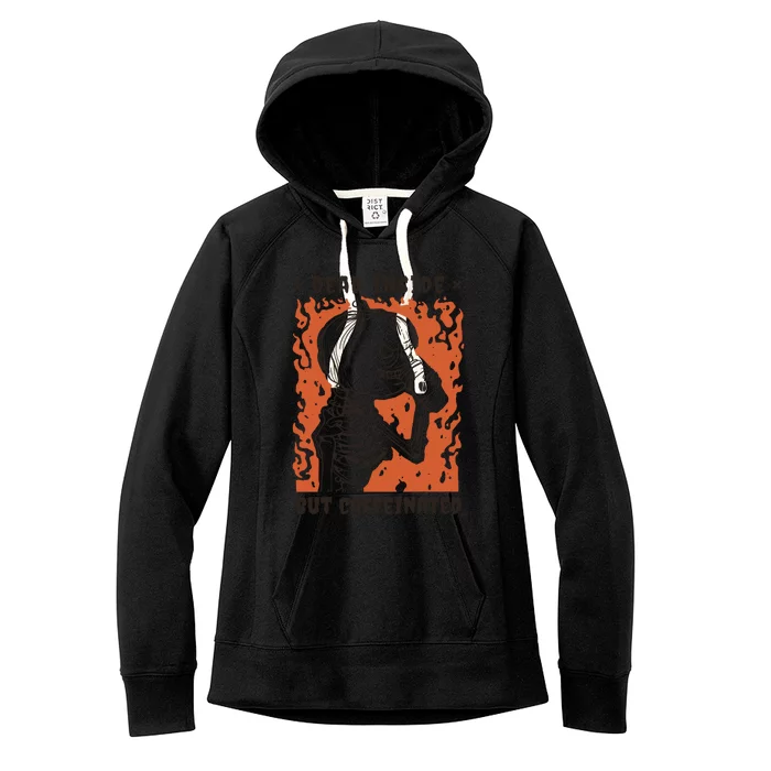 Dead Inside But Caffeinated Pumpkin Skeleton Women's Fleece Hoodie