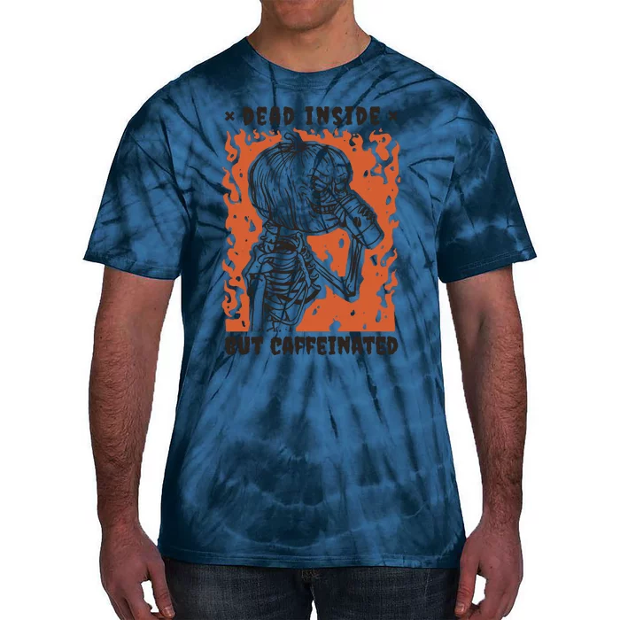 Dead Inside But Caffeinated Pumpkin Skeleton Tie-Dye T-Shirt